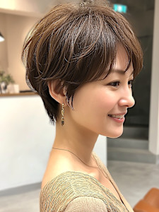 ショート 小顔 白髪ぼかし ココアベージュ ボブ 40代 - abilita 警固掲載