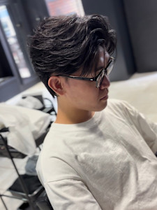 センターパート×ニュアンスパーマ×フェザーパーマ×men's