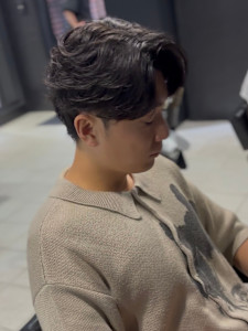 センターパート×ニュアンスパーマ×フェザーパーマ×men's