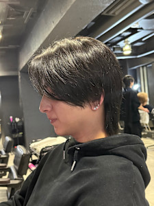 センターパートウルフ&縮毛矯正&センターパート&黒髪&men