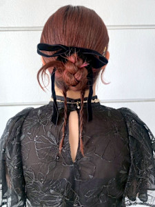 ヘアセット 編み込み お団子 リボンアレンジ 結婚式アレンジ