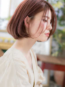 外国人風ショコラピンク前下がりワンレンボブ　ボルドーカラー - COVER HAIR bliss【カバーヘア ブリス】大宮/大宮西口店掲載