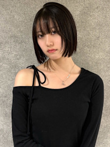 切りっぱなしボブ 黒髪 顔周りカット 前髪カット 髪質改善	