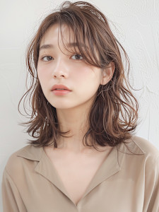 ゆるふわかき上げ前髪くびレイヤーこなれミディp1バーガンディ