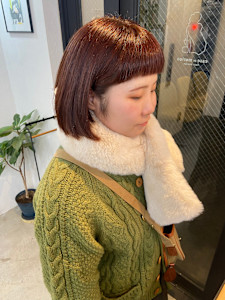 ショート　ボブ　マッシュ　レイヤー　オレンジ