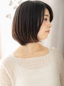 リタッチカラーグレーブラウン大人美人黒髪丸みボブ30代40代