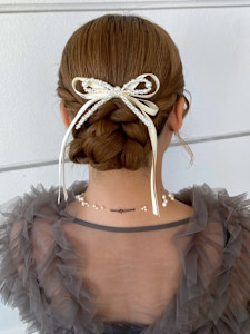 ヘアセット 編み込み お団子アレンジ 結婚式 アップスタイル