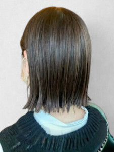 切りっぱなしボブ ボブ 縮毛矯正 アッシュベージュ