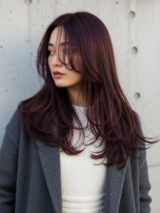 チェリーレッド/バーガンディ/ハイレイヤーカット