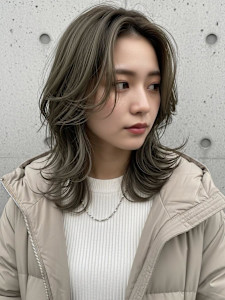 グレーブラウン/全頭ブリーチ/ハイレイヤーカット