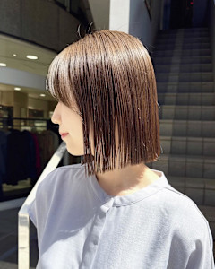ボブ×切りっぱなしボブ×大人ボブ×オリーブカラー×横浜