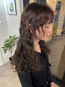 フレンチウェーブ　カーキグレージュ　レイヤースタイル