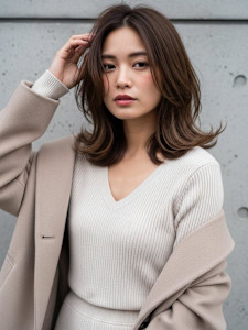 ハイレイヤーカット/グレーブラウン/くびれカット