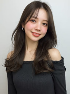 オリーブアッシュベージュ 韓国風 くびれレイヤー ロングヘア