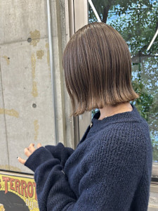 韓国顔まわりレイヤーカットグレージュオリーブベージュブラウン