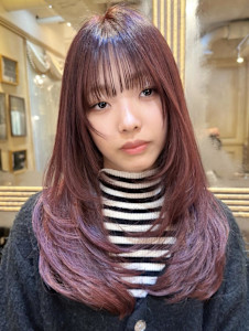 バーガンディ/ハイレイヤーカット/シャギー