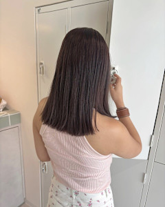 ラベンダーグレージュ/ミディアム/切りっぱなし/髪質改善