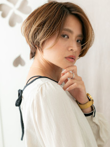 ヘーゼルブラウンハイライトマッシュショートボブ20代30代