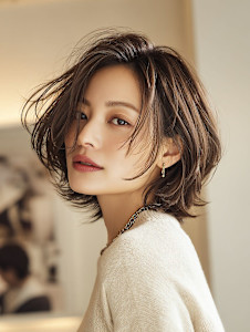 ショートレイヤー/ボブ/顔まわりカット/透明感ブラウン