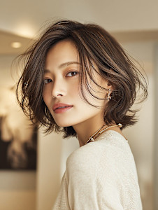 ショートレイヤー/ボブ/顔まわりカット/ブラウンアッシュ