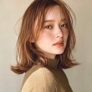 ブラウンヘア/ミディアムヘア/小顔/髪質改善/似合わせカット
