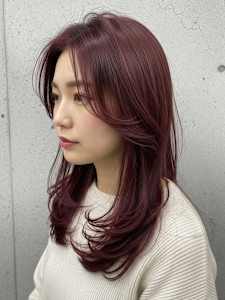 チェリーレッド/バーガンディ/ハイレイヤーカット/シャギー