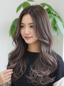 グレーブラウン/エアウェーブパーマ/ハイレイヤーカット