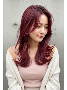 チェリーレッド/バーガンディ/エアウェーブパーマ/くびれ巻き - FURUSHO 苦楽園掲載