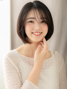 リタッチカラーグレーブラウン大人美人黒髪丸みボブ30代40代