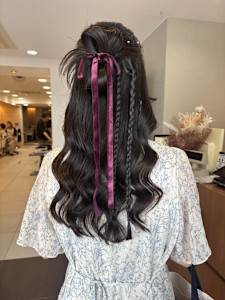 カチモリハーフアップヘアアレンジリボンアレンジ