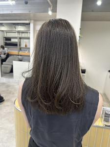 韓国顔まわりレイヤーカットグレージュオリーブベージュブラウン