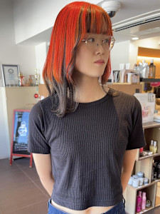 アンブレラカラー派手髪オレンジデザインカラーウルフ