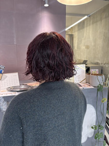 ボルドー×ボブパーマ