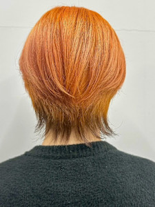 ウルフカット アプリコットオレンジ ブリーチ ハイトーン