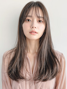 アッシュブラウン細めハイライトレイヤーロングp1グレーブラウ