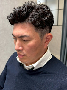 アップバング ビジネスパーマ ツーブロック サイドパート