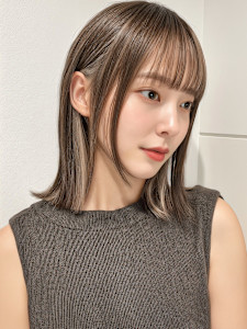フェイスフレーミング切りっぱなしミディアムp1　ミックスカラ - COVER HAIR bliss 【カバー ヘア ブリス】川口/ららテラス川口東口駅前店掲載