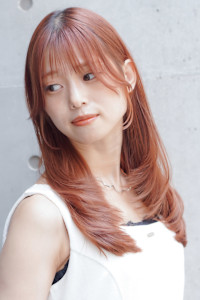 小顔レイヤー　ワンカール　カッパーブラウンカラー