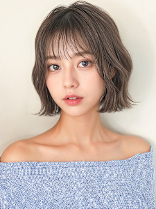 細めハイライト外ハネ小顔エアリーボブパーマp1　韓国巻き
