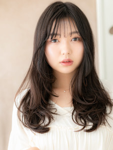 黒髪エアウェーブパーマ韓国巻き小顔ゆるふわロング30代40代