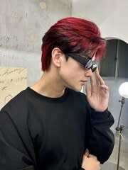 センターパートエンドカラーレッド×ブラック