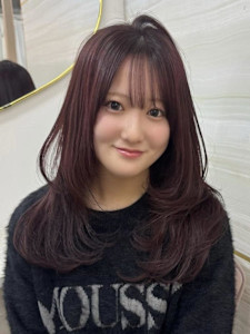 《鈴木茉奈》ワインレッド/ブリーチなし/髪質改善