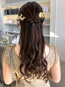 編み込みハーフアップ パーティー アレンジ ヘアセット