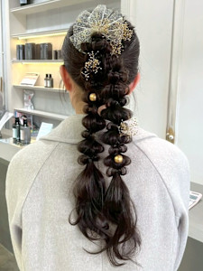 編み下ろしポニーテール アップスタイル パーティー 成人式