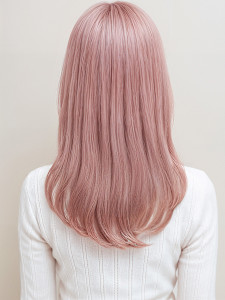 大人ガーリーミルクティーピンク艶ストレートp1　韓国巻き