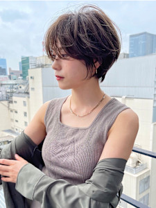 丸顔面長40代50代×絶壁解消大人美人ショートパーマ 安　