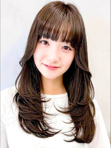 美髪レイヤー韓国ヘアロングくびれワンカールハッシュカット