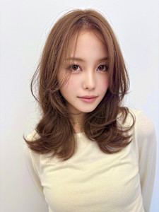 ミディアムレイヤーカット/インナーカラー/イヤリングカラー