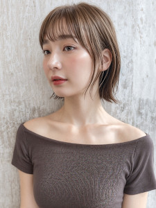 ◎韓国風ミルクティーベージュボブ×くびれ外ハネp1脱白髪染め