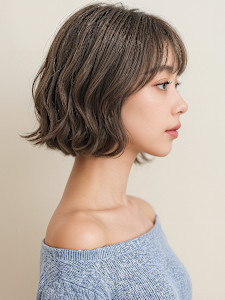 細めハイライト外ハネ小顔エアリーボブパーマp1シャドールーツ